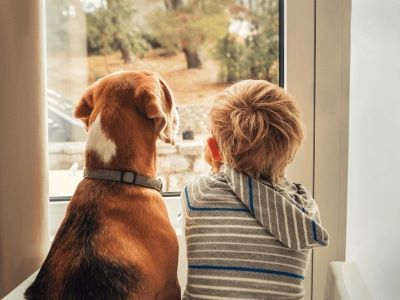 kid with a dog kid with a dog