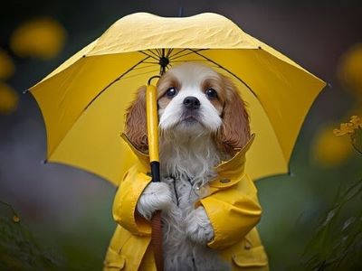 dog walking in the rain dog walking in the rain