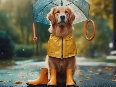 dog walking in the rain dog walking in the rain